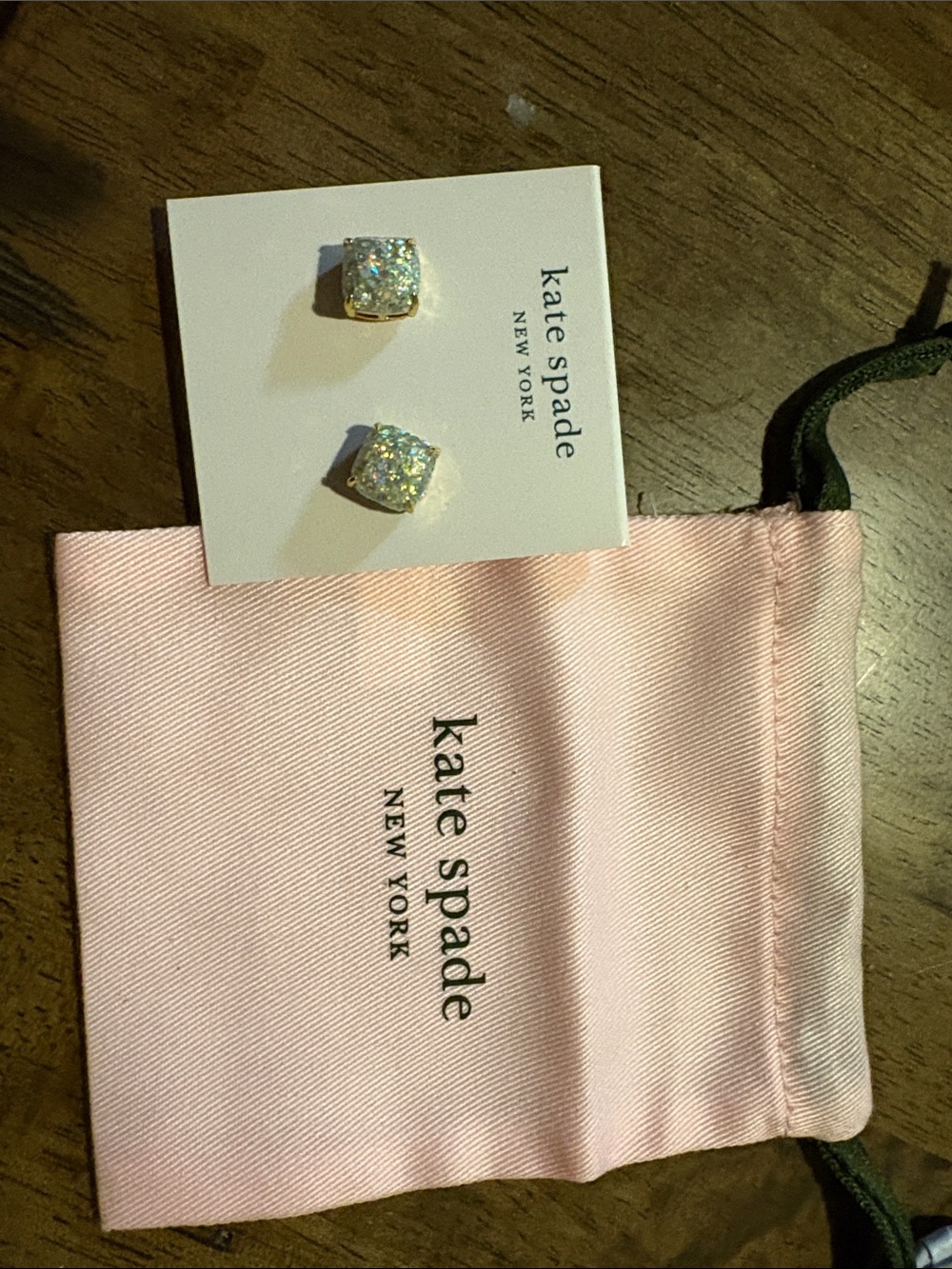 kate spade iridescent glitter square stud earrings with gold-tone setting
